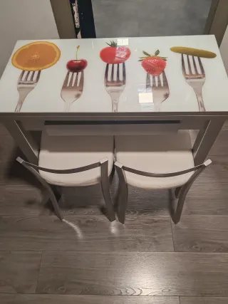 Mesa de cocina cristal y madera