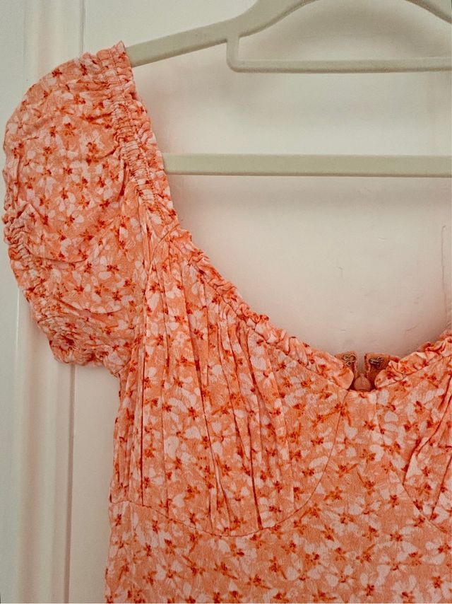 Vestido midi floral naranja y blanco talla S