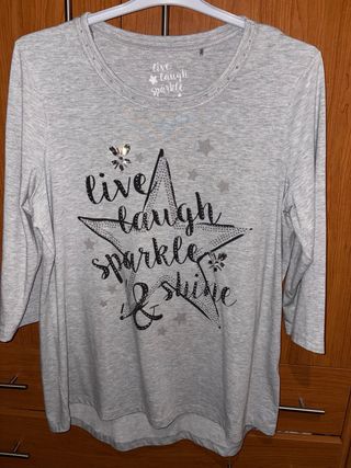 Camiseta gris manga 3/4 con brillos