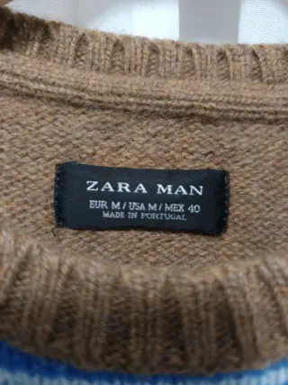 Jersey Zara Man Rayas Azul Marrón Talla M