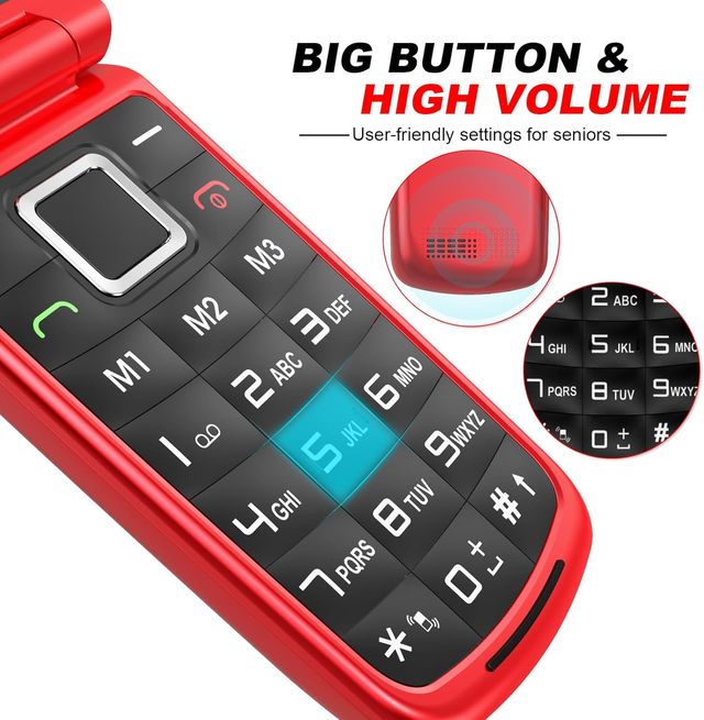 Telefono cellulare per anziani/Schermo grande/rosso