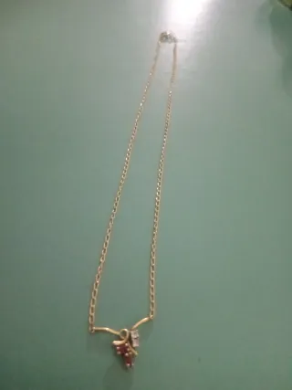 Cadena bañada en oro con colgante rojo.