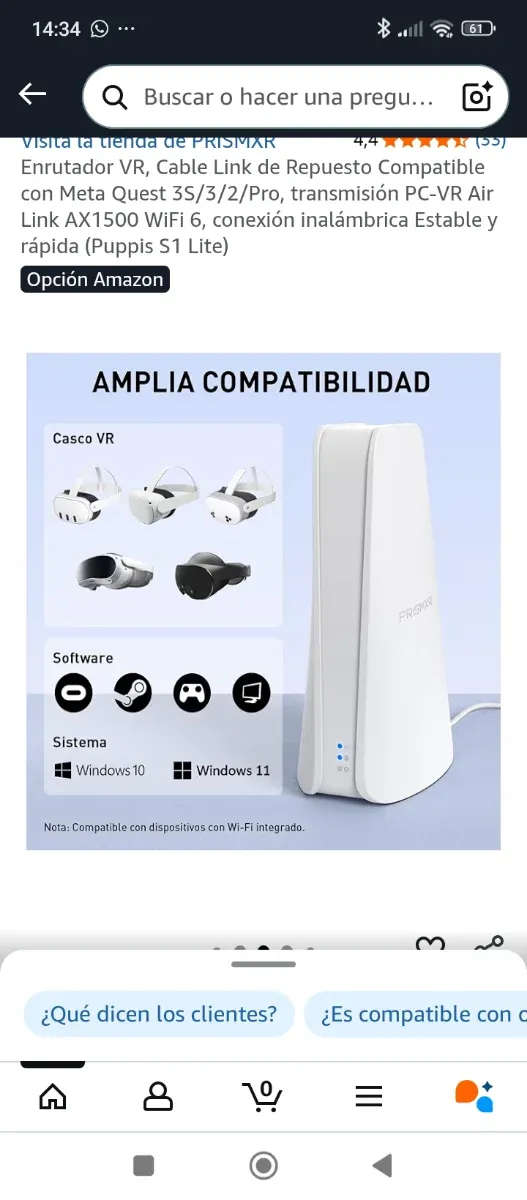 Enrutador VR PRISMXR AX1500 WiFi 6