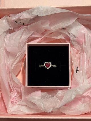 Anillo Pandora Corazón Rojo y Circonitas