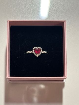 Anillo Pandora Corazón Rojo y Circonitas