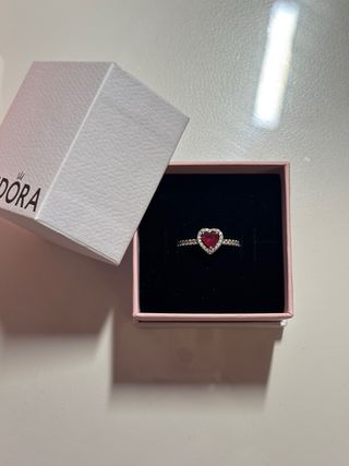 Anillo Pandora Corazón Rojo y Circonitas