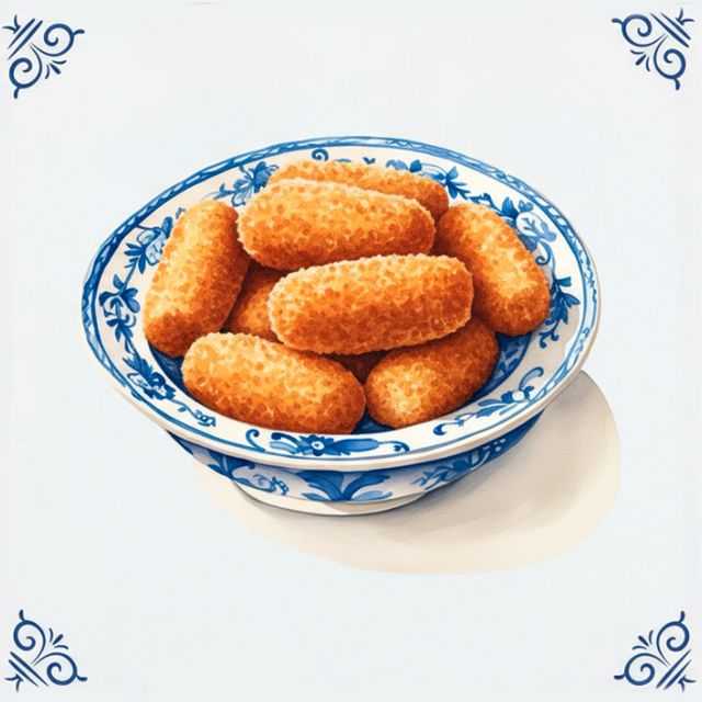 Azulejo decorativo azul y blanco. Croquetas