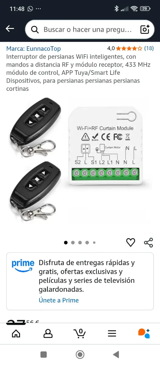 Módulo Control Persianas WiFi RF Tuya