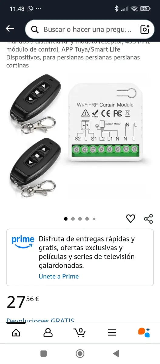 Módulo Control Persianas WiFi RF Tuya