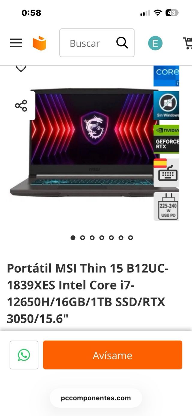 Portátil Gaming MSI Thin 15 B12UC-1839XES