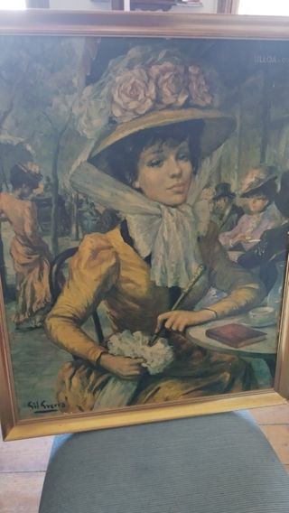 Cuadro antiguo mujer con sombrero