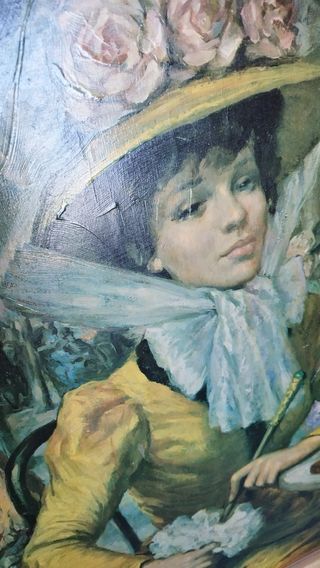 Cuadro antiguo mujer con sombrero