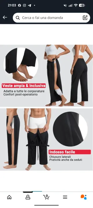 Pantaloni post-operatori/riabilitazione UNISEX