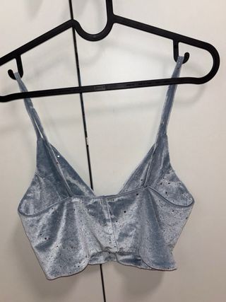 Top Bershka lentejuelas azul plateado Talla M