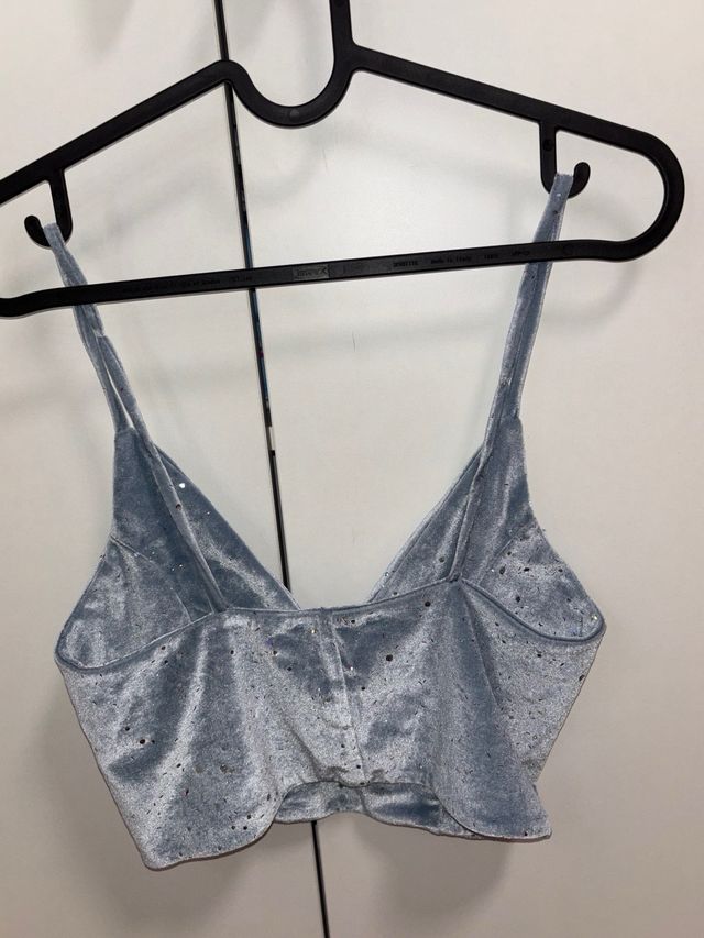 Top Bershka lentejuelas azul plateado Talla M