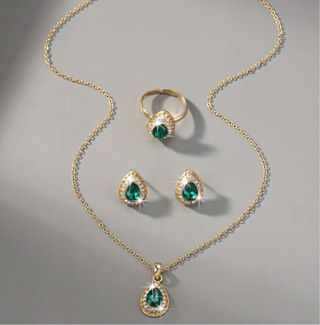 Elegante Conjunto Joyas Oro y Verde Gota