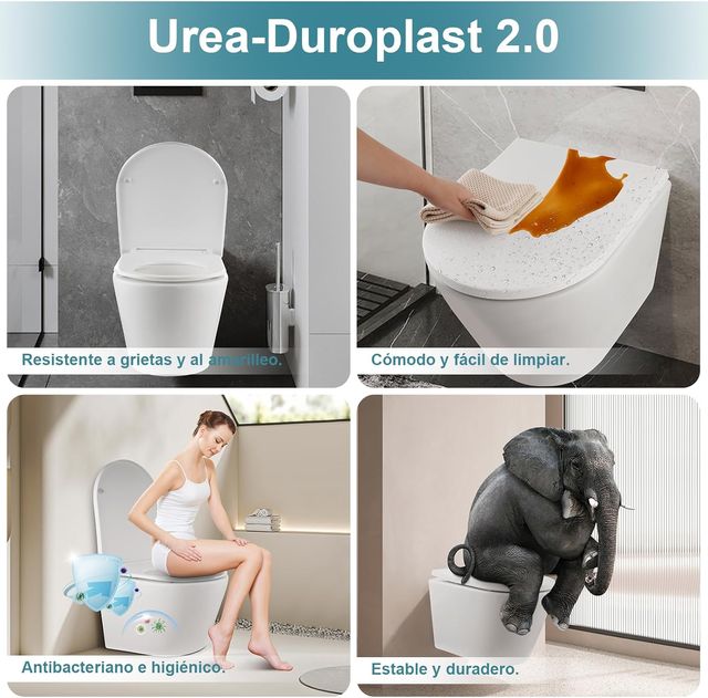 MEEJEE Tapa WC Universal Amortiguada Larga D-Forma