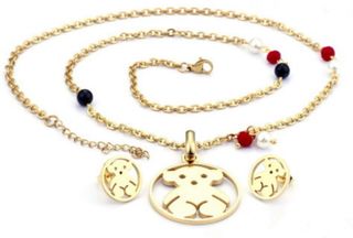 BelloConjunto Joyas Oso Dorado Collar y Pendientes
