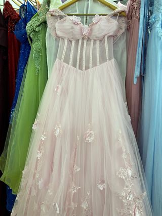 Vestido XV Años Rosa Tul Flores