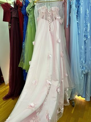 Vestido XV Años Rosa Tul Flores