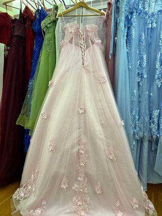 Vestido XV Años Rosa Tul Flores