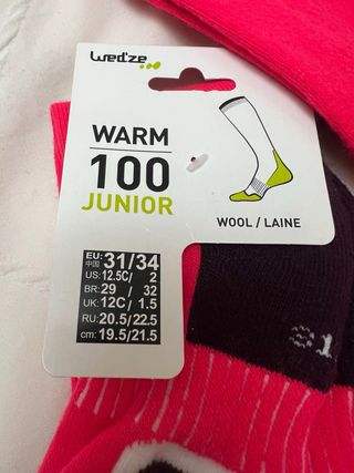 Calcetines de esquí rosas T. 31/34 (2 pares)