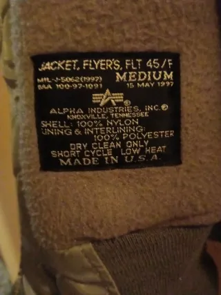 Chaqueta Alpha Industries ,FLT 45/F.aviador U.S