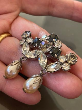 Spilla vintage anni '80 strass e perle
