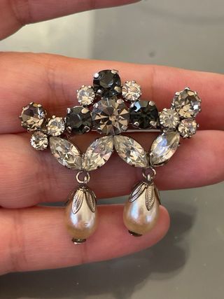 Spilla vintage anni '80 strass e perle
