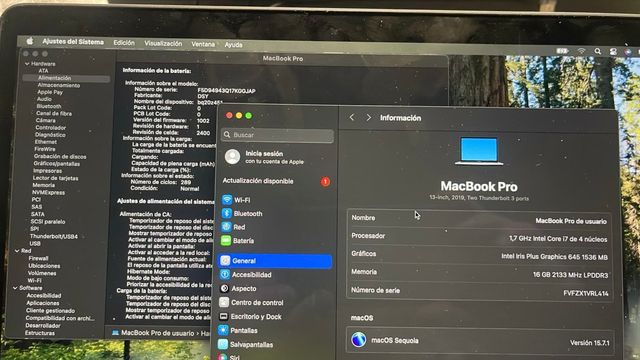 MacBook Pro 13 2019 i7 16GB 256GB (Piezas)