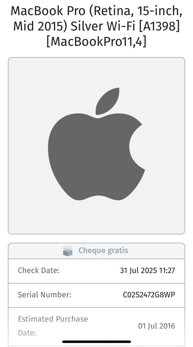 MacBook Pro Retina 15 2015 i7 16GB para piezas