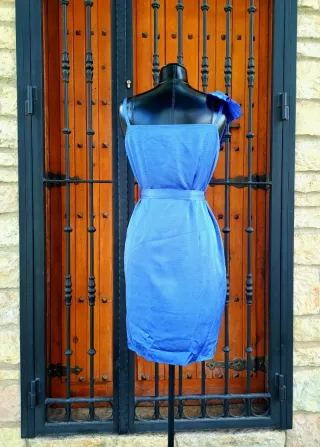 Vestido fiesta azul con plisados "Antea"Talla L/40