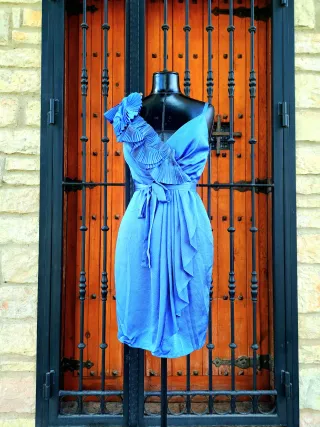 Vestido fiesta azul con plisados "Antea"Talla L/40