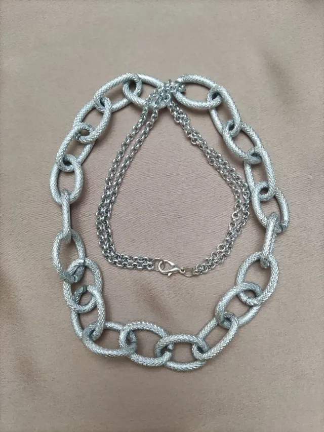 Collana lunga a catena color argento