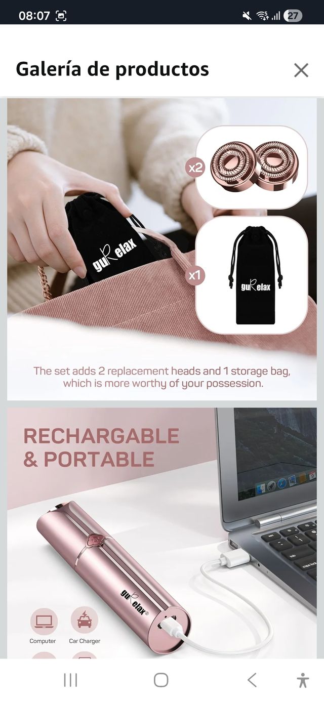 Depiladora Facial Gu Relax Rosa/Dorado