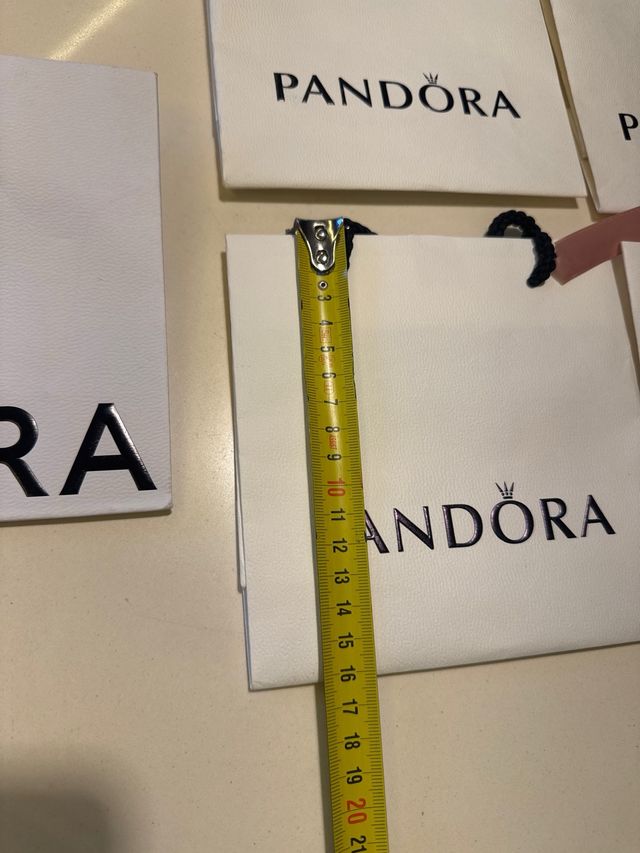 5 Bolsas Pandora Blancas con Asa y Lazo Rosa