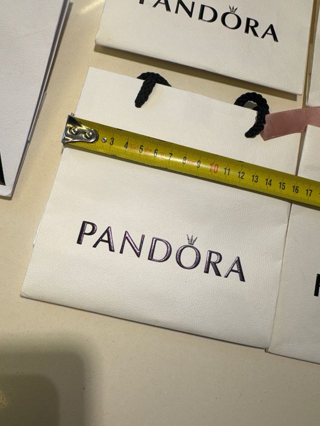 5 Bolsas Pandora Blancas con Asa y Lazo Rosa