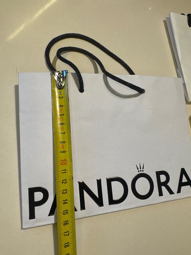 5 Bolsas Pandora Blancas con Asa y Lazo Rosa