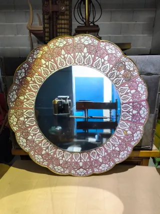 Espejo Festoneado Cerámica y Latón antiguo