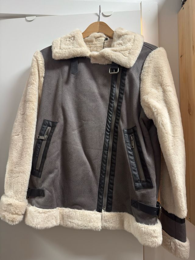 Chaqueta aviador beige y gris