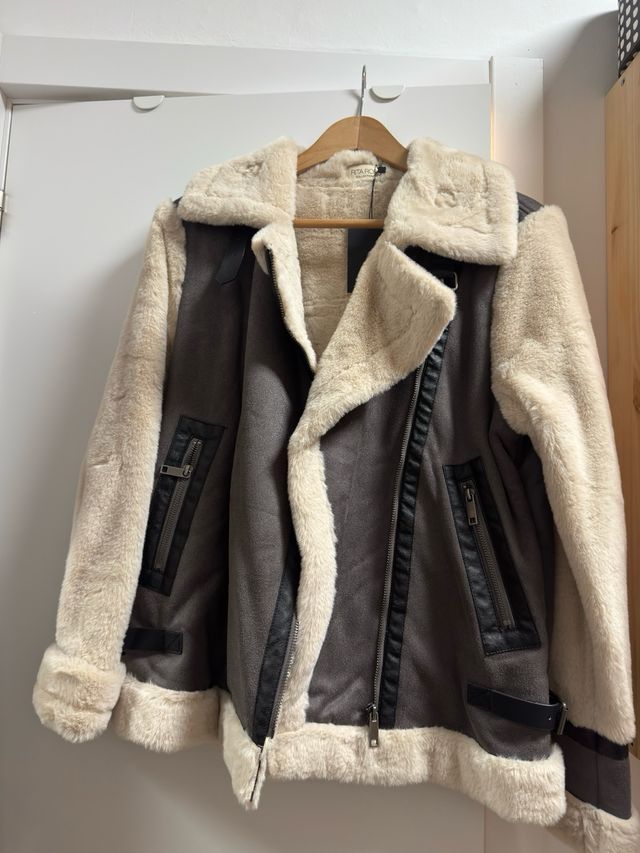 Chaqueta aviador beige y gris