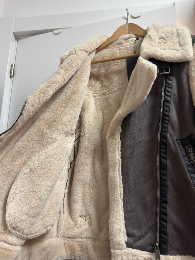 Chaqueta aviador beige y gris