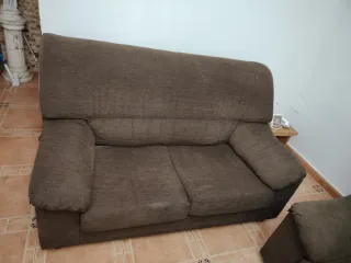 Sofá de tela marrón 3 + 2