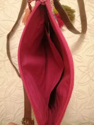 Bolso Algodón Encaje Bordado 3 Borlas