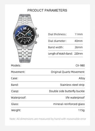 Reloj Chenxi Hombre Negro/Plata