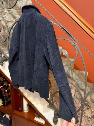 Giacca Chiodo Pelle Scamosciata Blu Donna