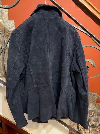 Giacca Chiodo Pelle Scamosciata Blu Donna