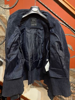 Giacca Chiodo Pelle Scamosciata Blu Donna