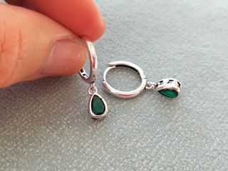 Pendientes aro gota verde plata de ley