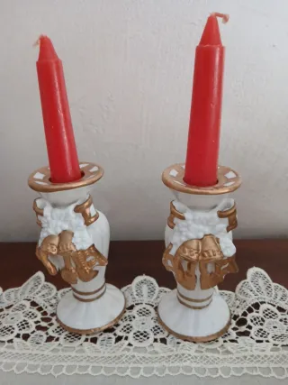 Coppia portacandele porcellana oro bianco